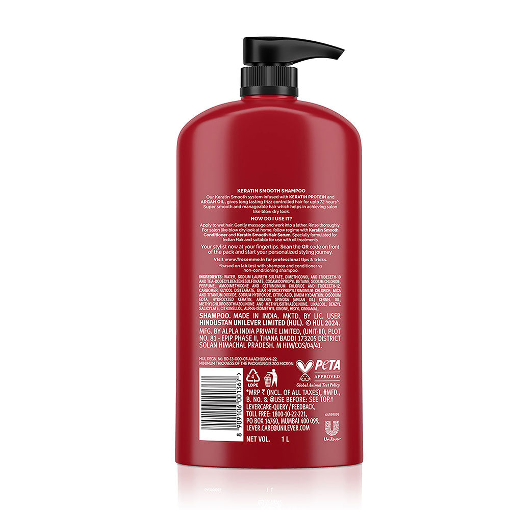 Back view of New TRESemmé Keratin Smooth Shampoo 1 l bottle